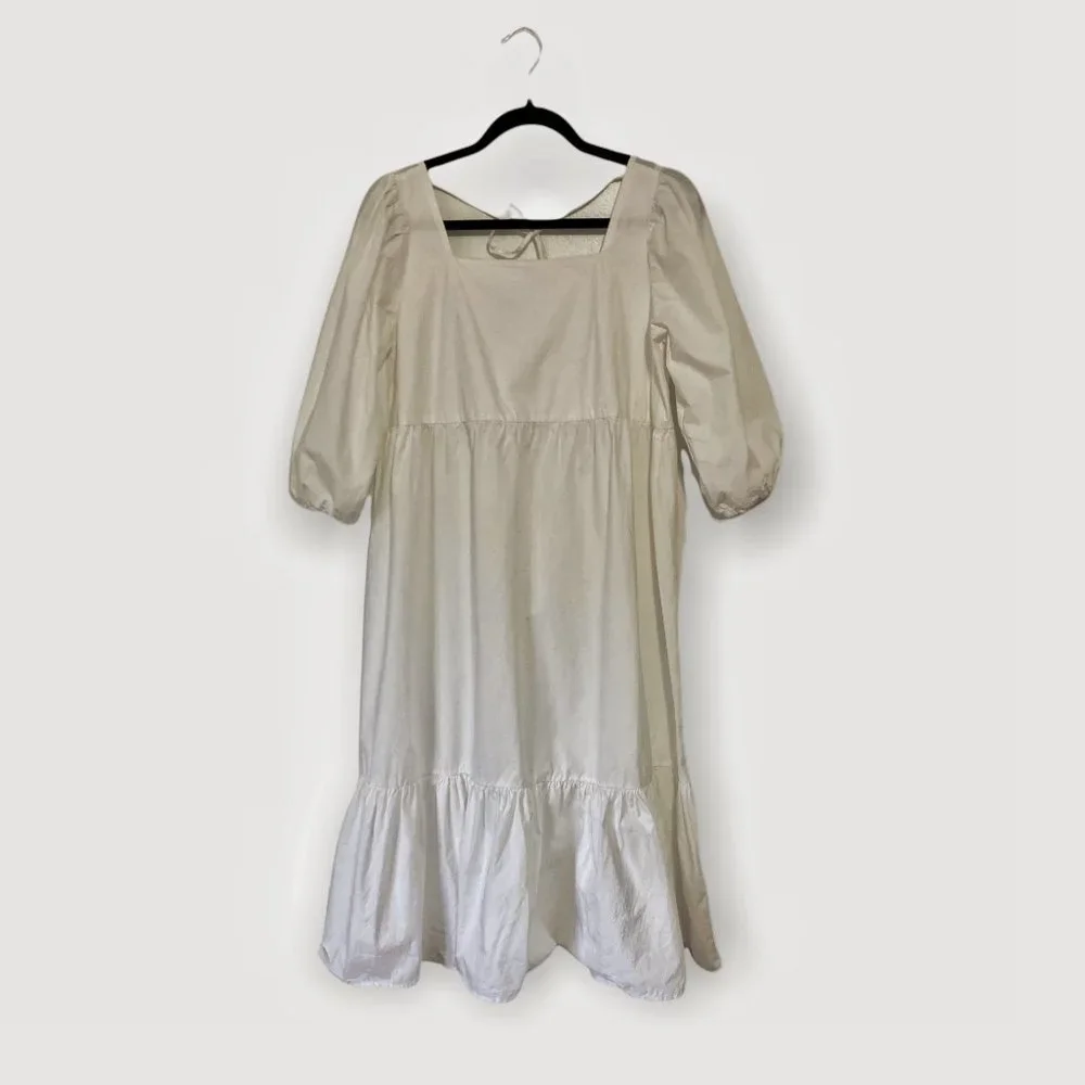 OAK + FORT 6308 Puff Sleeve White Midi Dress Size XS - Picture 2 of 9